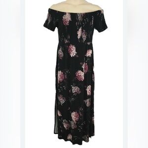 Maurices Black Off-Shoulder Maxi Dress with Pink Floral Print